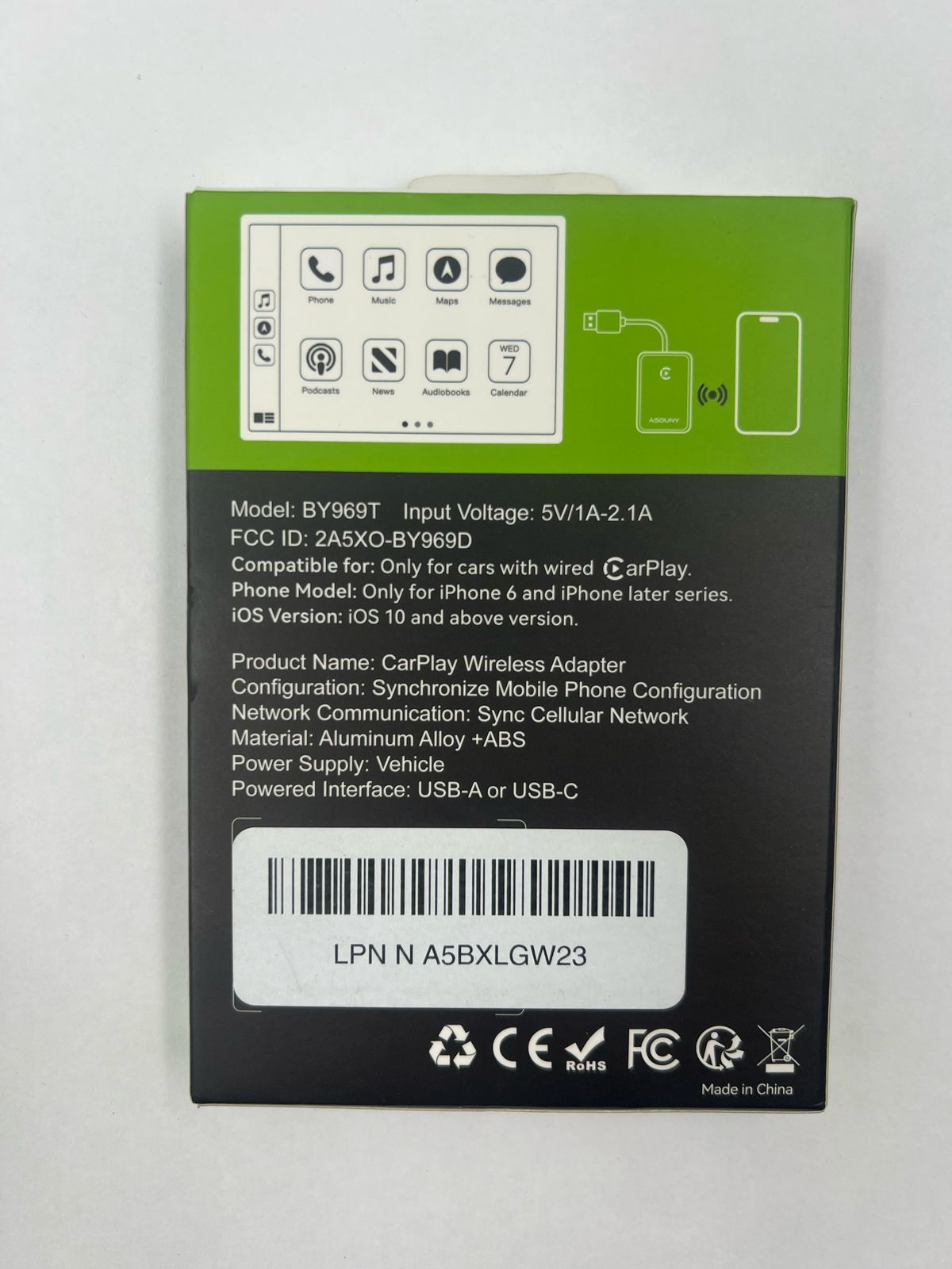 Adaptador inalámbrico CarPlay Plug and Play Asouny