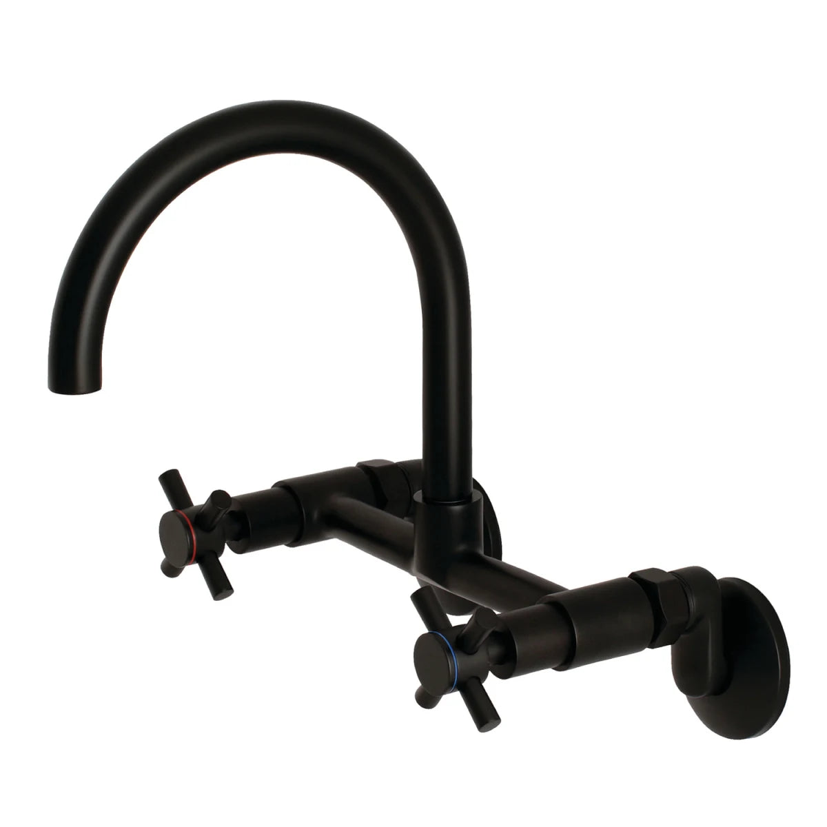 Grifo de cocina de puente de dos manijas y dos orificios para montaje en pared