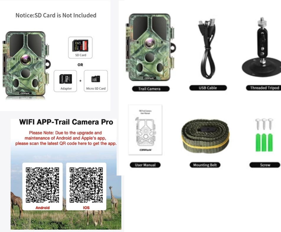 Cámara de caza Campark T85 WiFi Bluetooth de 24 MP y 1296P(USADO)