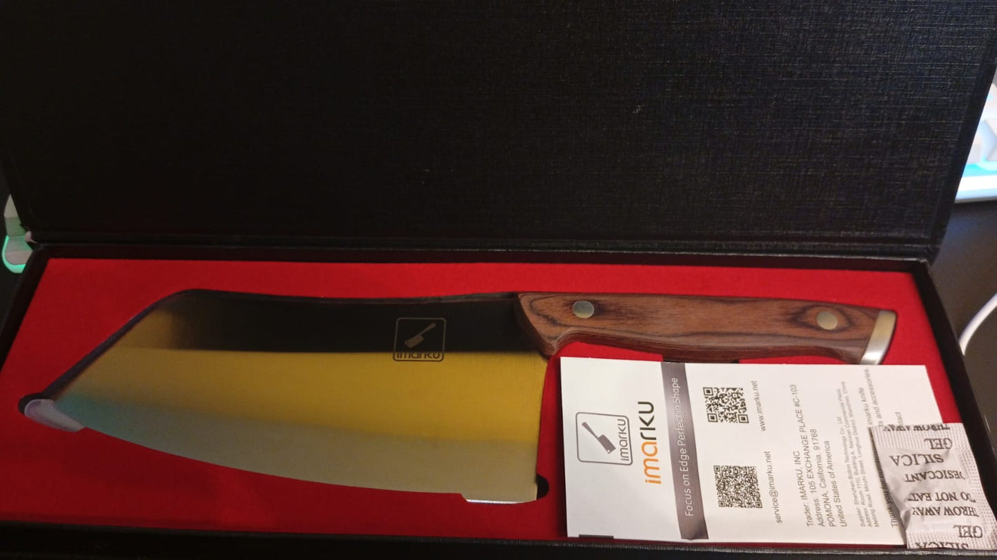 Cuchillo de carnicero imarku, mango de madera de Pakka.
