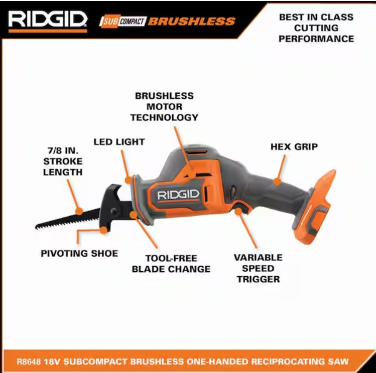 Sierra recíproca inalámbrica sin escobillas de 18V USADO RIDGID