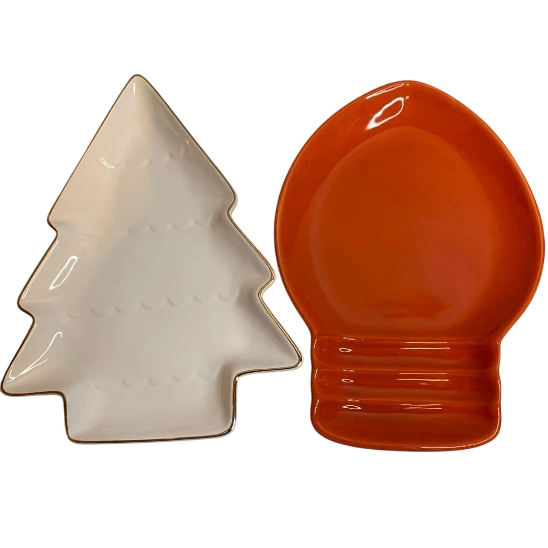 Set de platos de ceramina, Navideños, forma de pino y luz.(2)