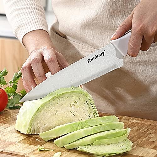 Zusisuy Juego de cuchillos de cocina profesionales blancos.