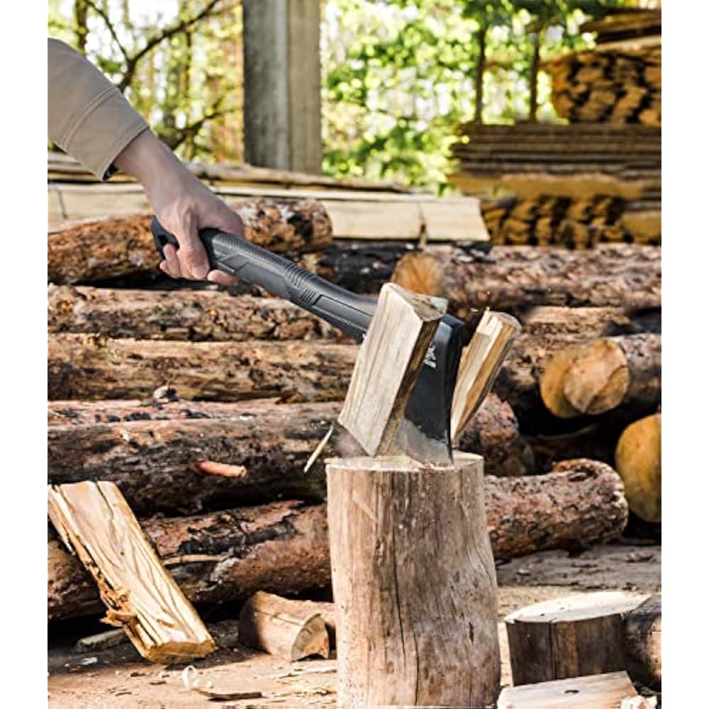 Hacha arrojadiza, acero al carbono, mango de fibra de vidrio.(USADO)