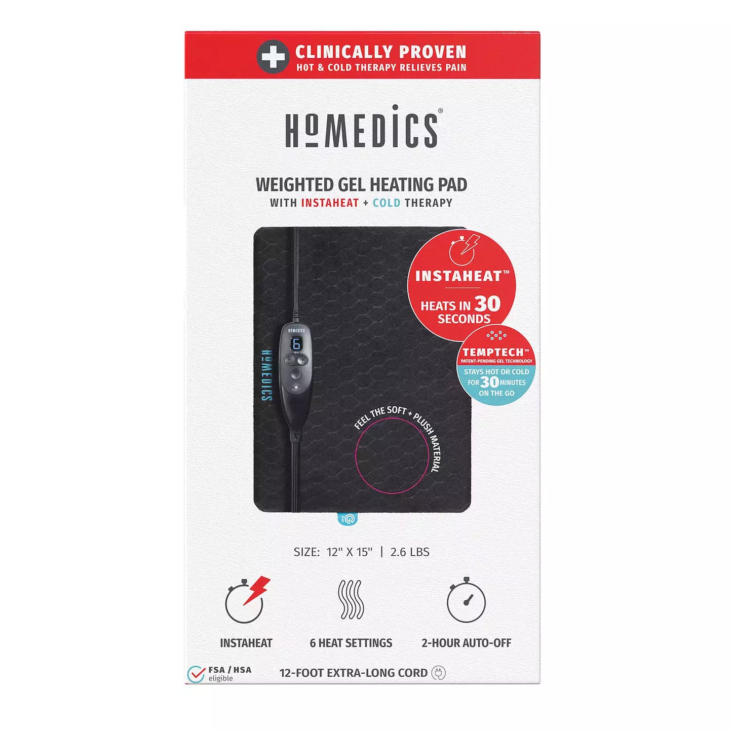 Almohadilla electrica térmica de gel con peso de HoMedics