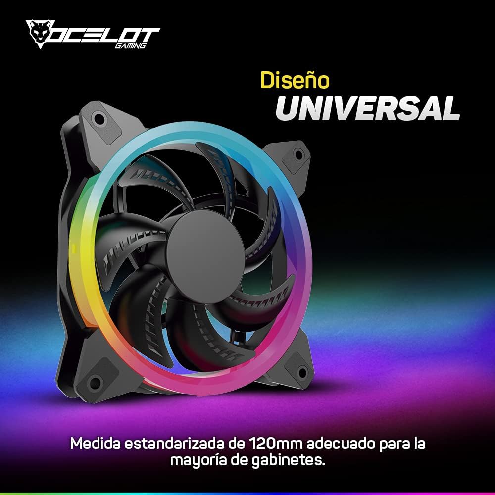 Ventilador para PC Ocelot Gaming OGF01. 120 mm, Iluminación tipo arcoíris