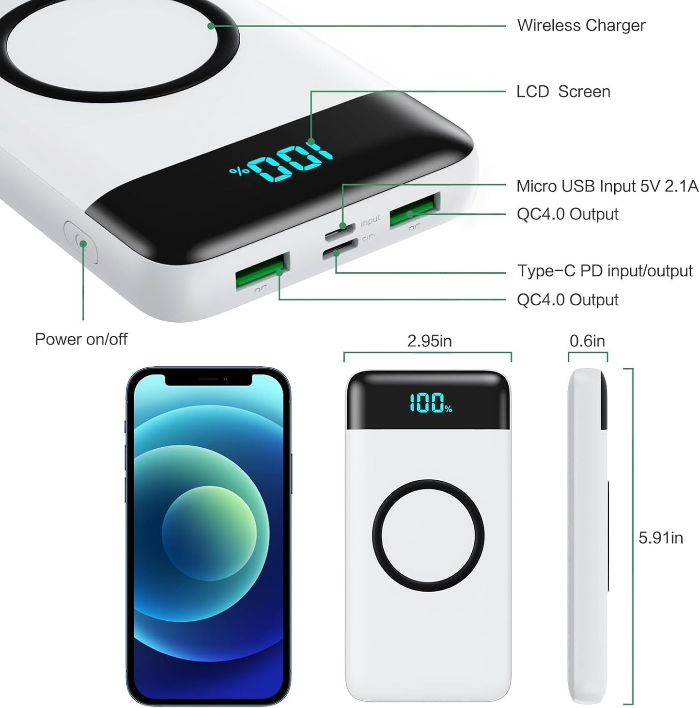 Cargador portátil inalámbrico 30800mAh