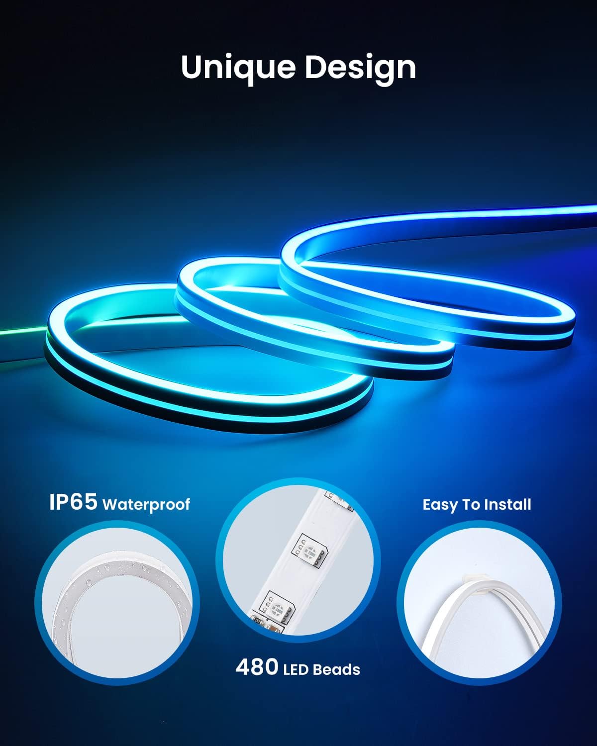 Tira de luces LED de neón HomaVida de 5 m, control por voz, RGB.