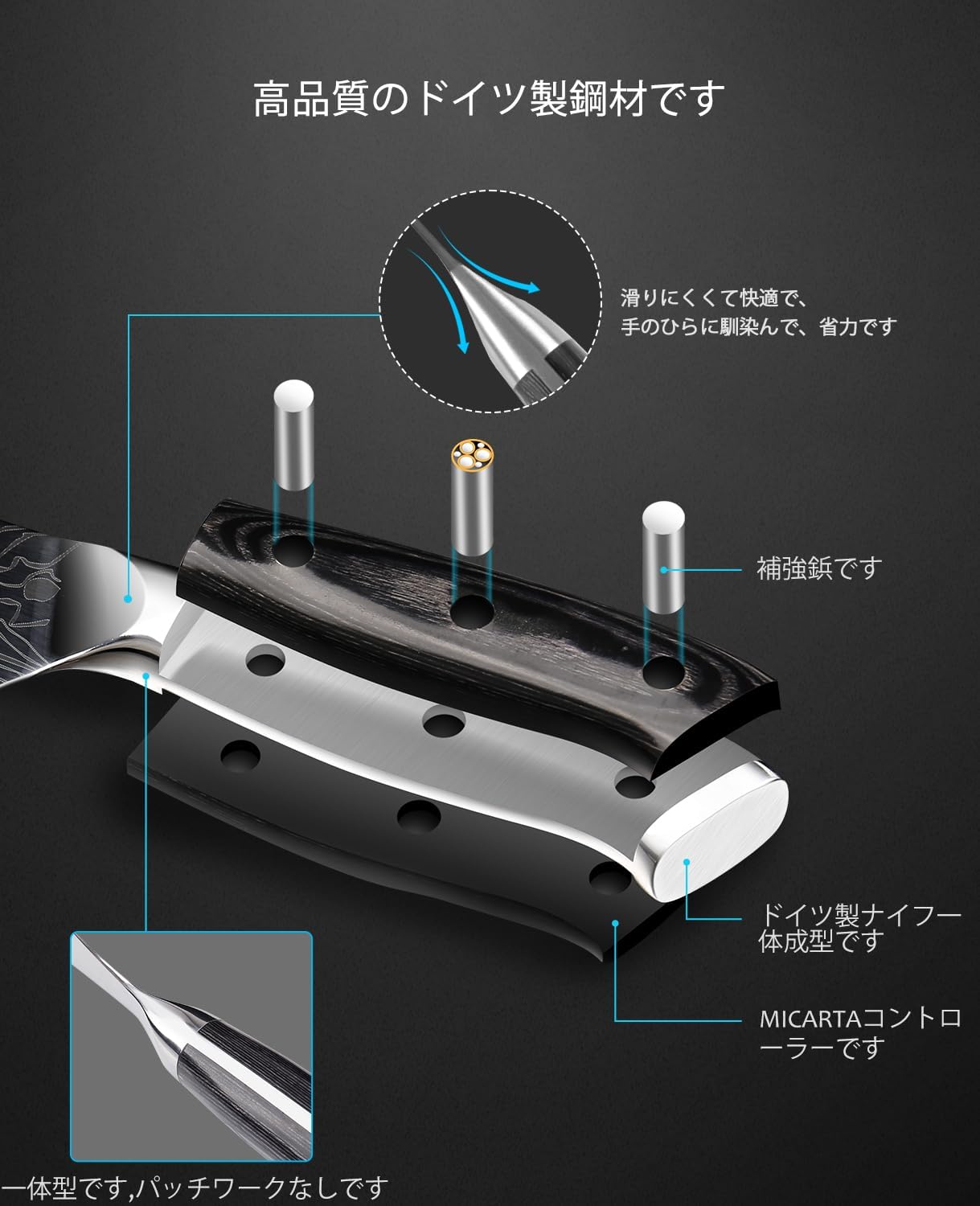 Cuchillo de chef de 25,4cm, con protector de dedos, (USADO).