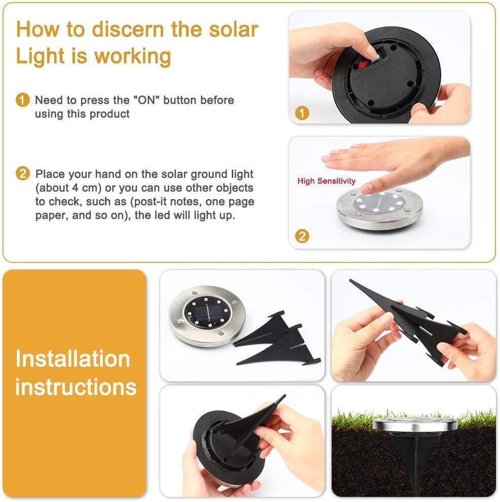 Luces solares de suelo para jardín, 8pcs, impermeables, 1.20V.