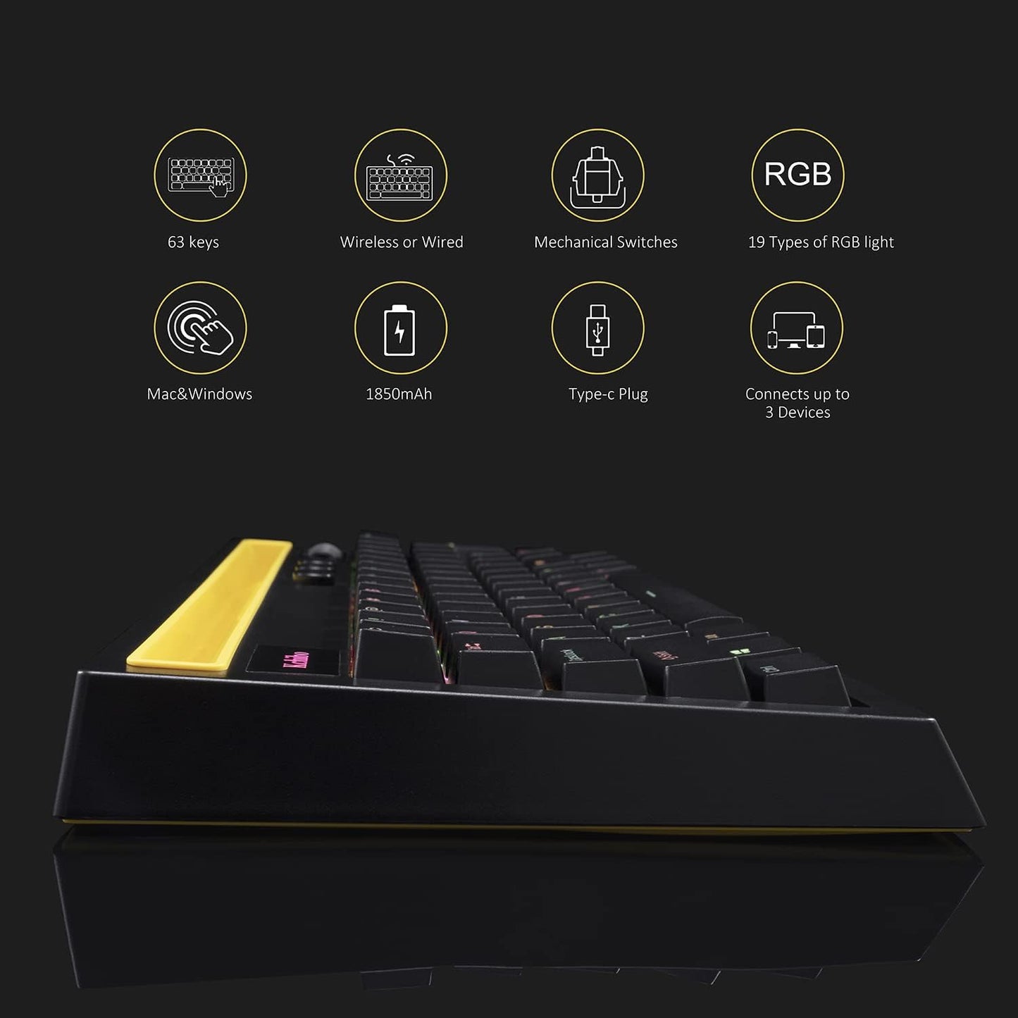 Teclado mecánico inalámbrico RGB luminoso.