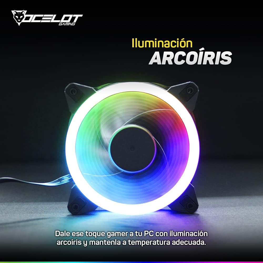 Ventilador para PC Ocelot Gaming OGF01. 120 mm, Iluminación tipo arcoíris