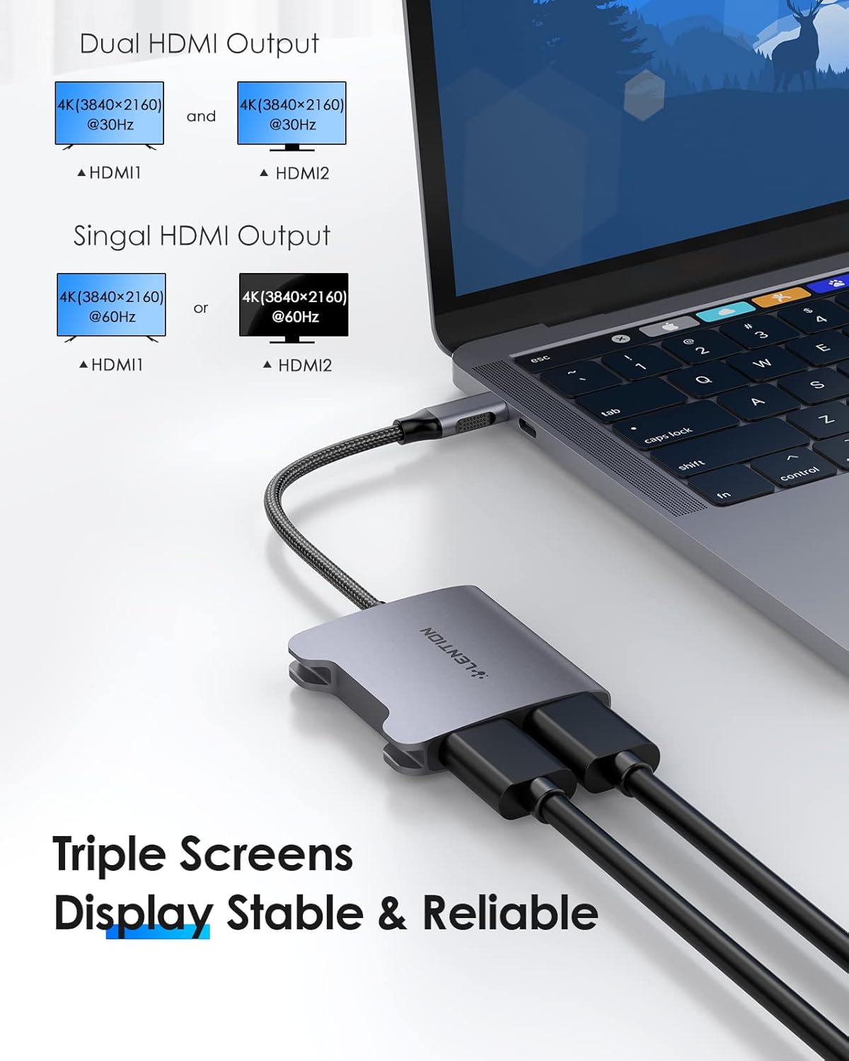 Adaptador USB C a HDMI dual 4K a 60 Hz, 4K/30Hz para Mac