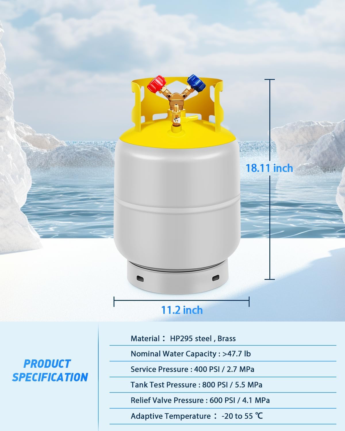Tanque cilíndrico de recuperación de refrigerante con capacidad de 50lb