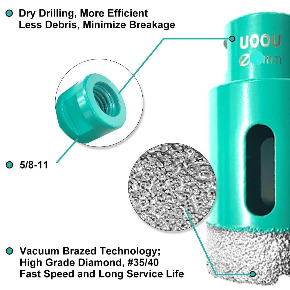 Kit de 6 brocas, diamante, p/sierras de corona, perfora azulejos.