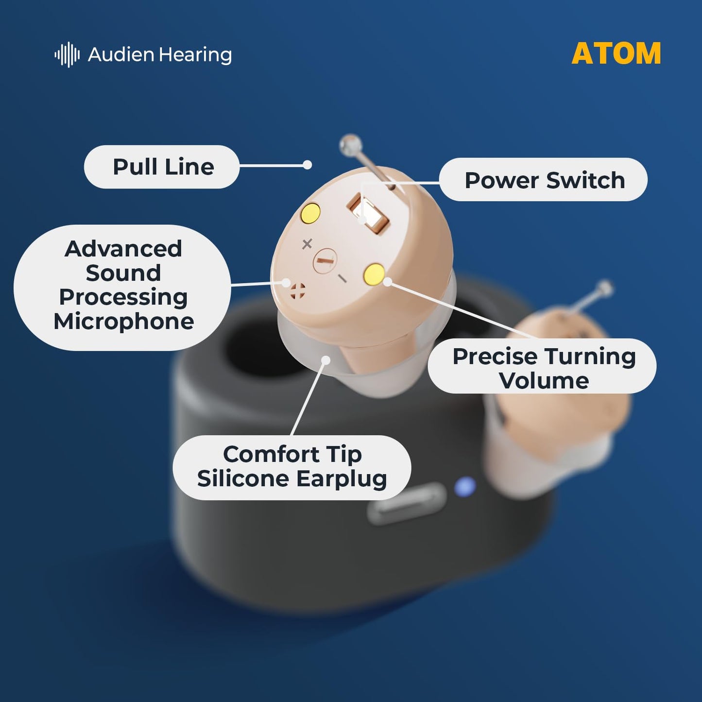 Amplificador auditivo recargable para ayudar a la audición. Audien ATOM