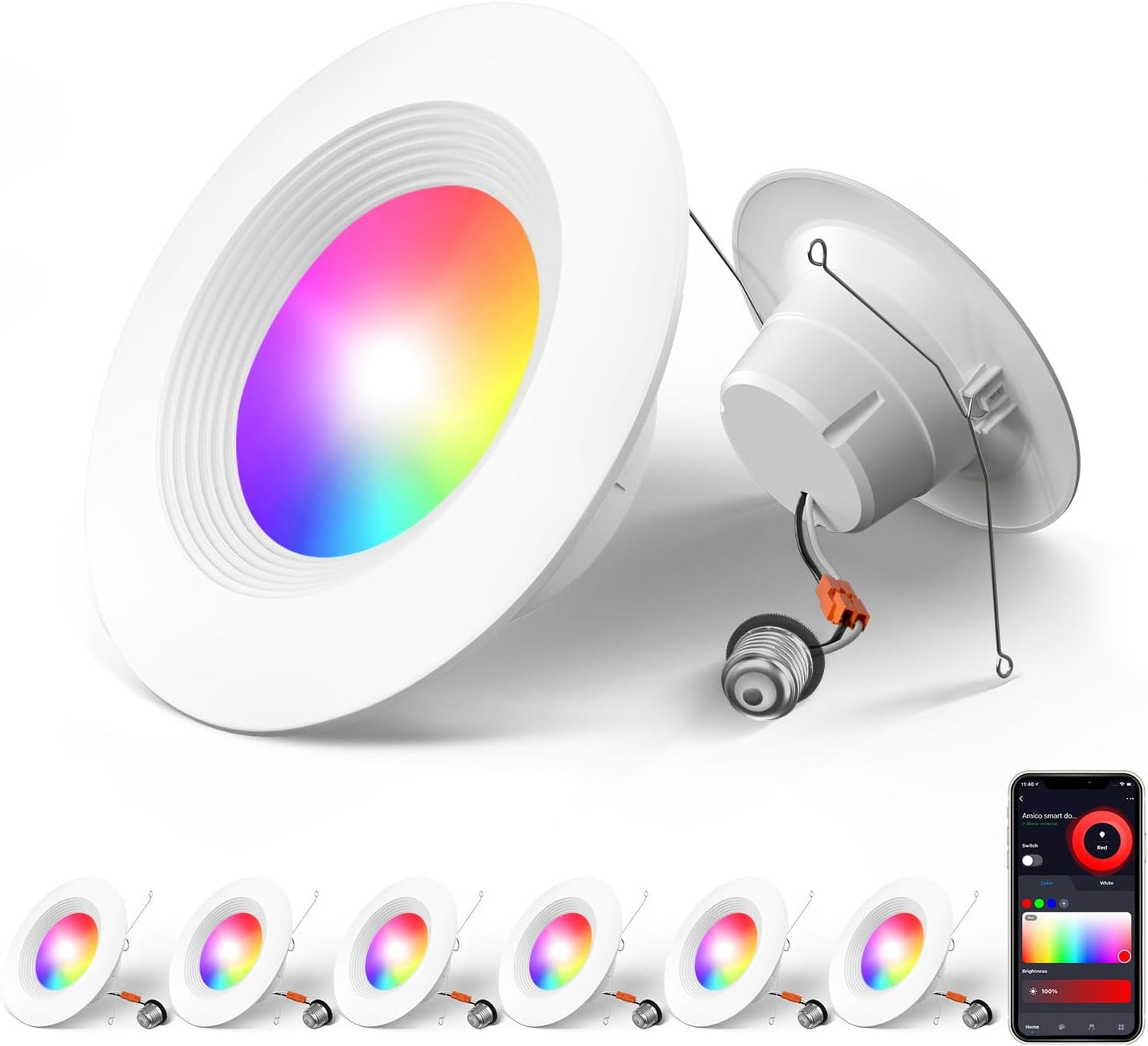 Amico Paquete de 6 luces LED inteligentes de 5/6 pulgadas,