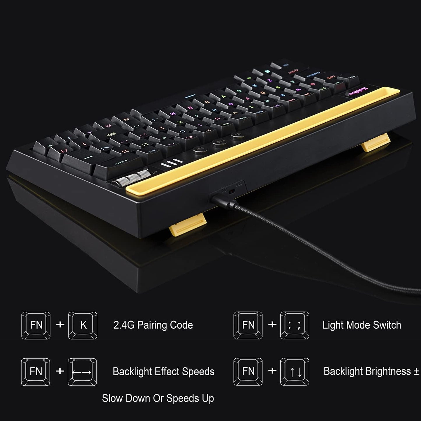 Teclado mecánico inalámbrico RGB luminoso.