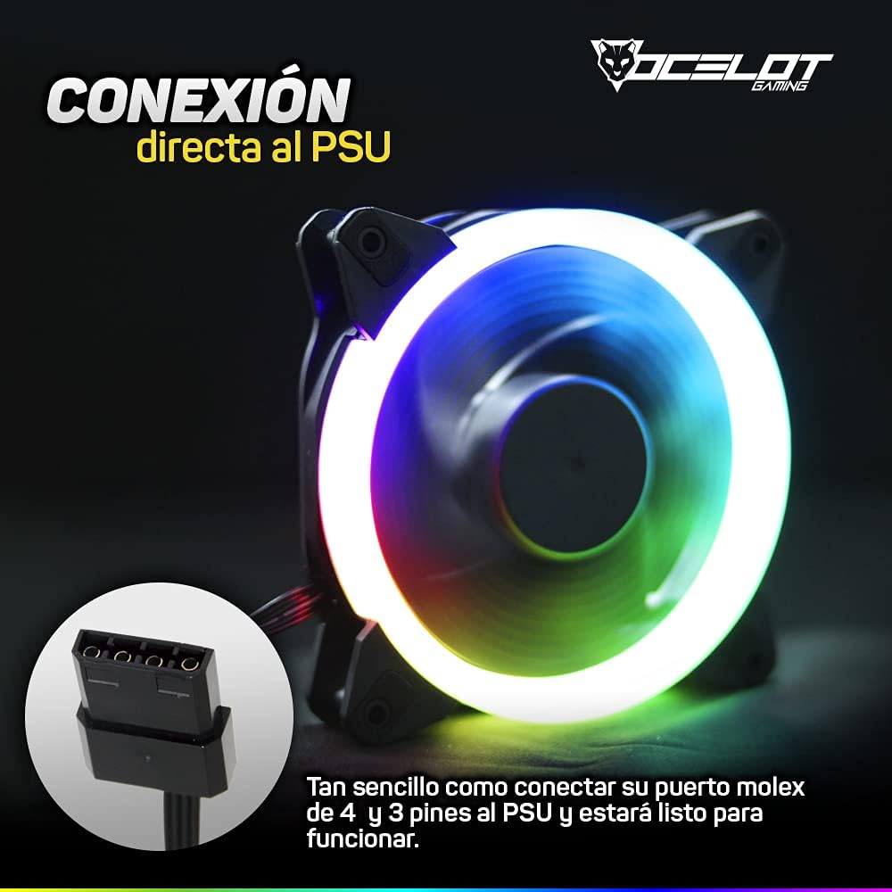 Ventilador para PC Ocelot Gaming OGF01. 120 mm, Iluminación tipo arcoíris