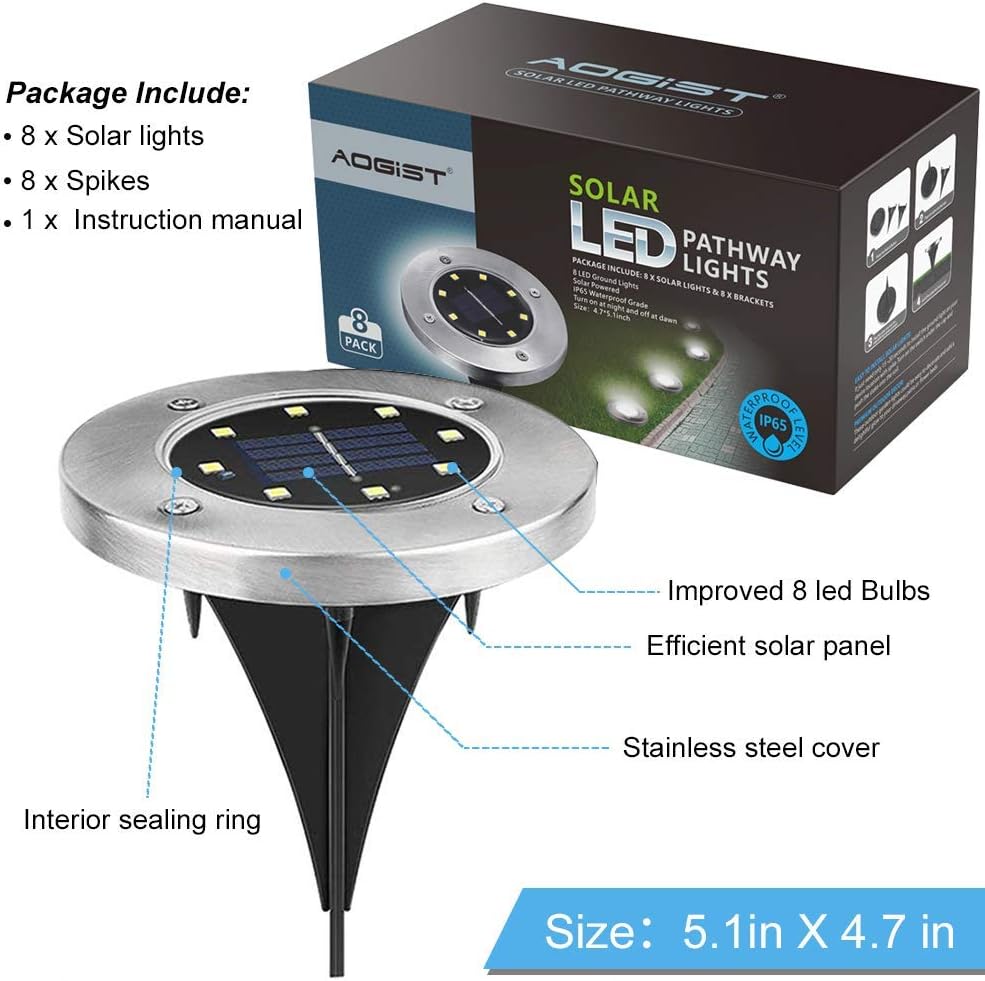 Luces solares de suelo para jardín, 8pcs, impermeables, 1.20V.