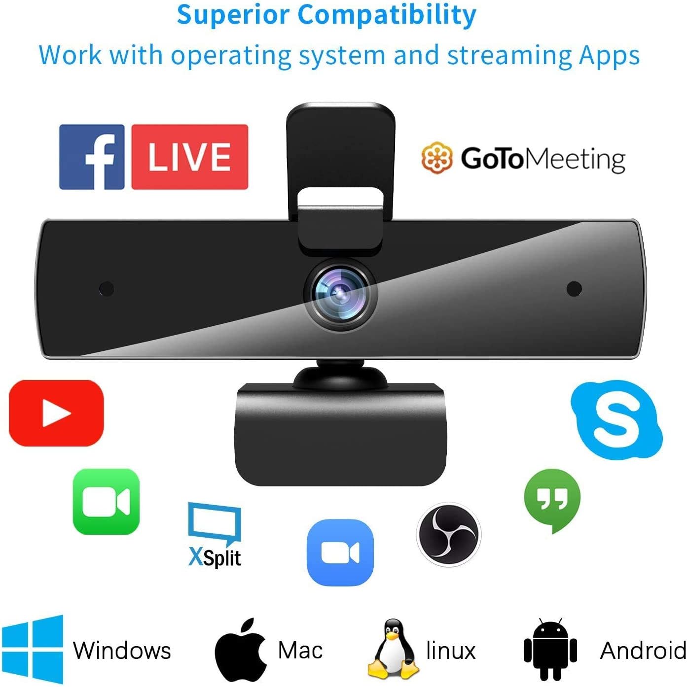 Qtniue Cmara Web de 1080P, 60 FPS con Micrfono.