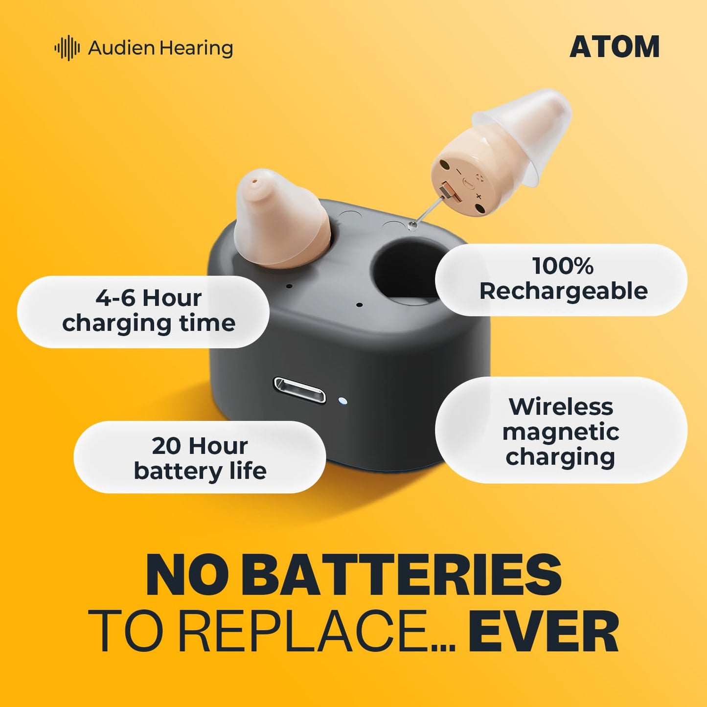 Amplificador auditivo recargable para ayudar a la audición. Audien ATOM