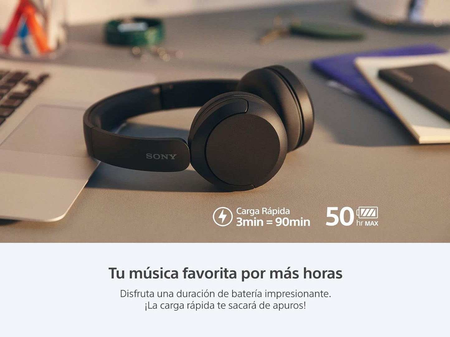 Sony Audífonos inalámbricos on-Ear, 50 Horas de duración de batería.