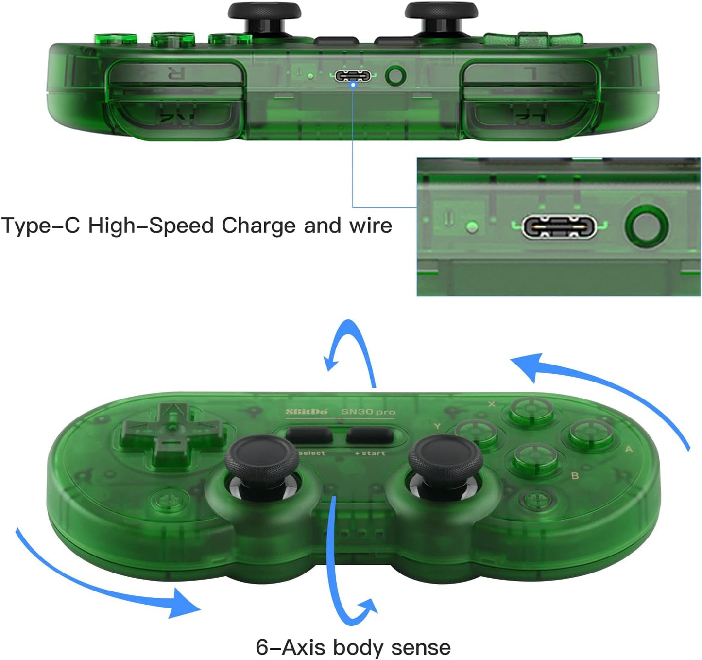 8Bitdo SN30 Pro Controlador inalámbrico Bluetooth con joysticks.