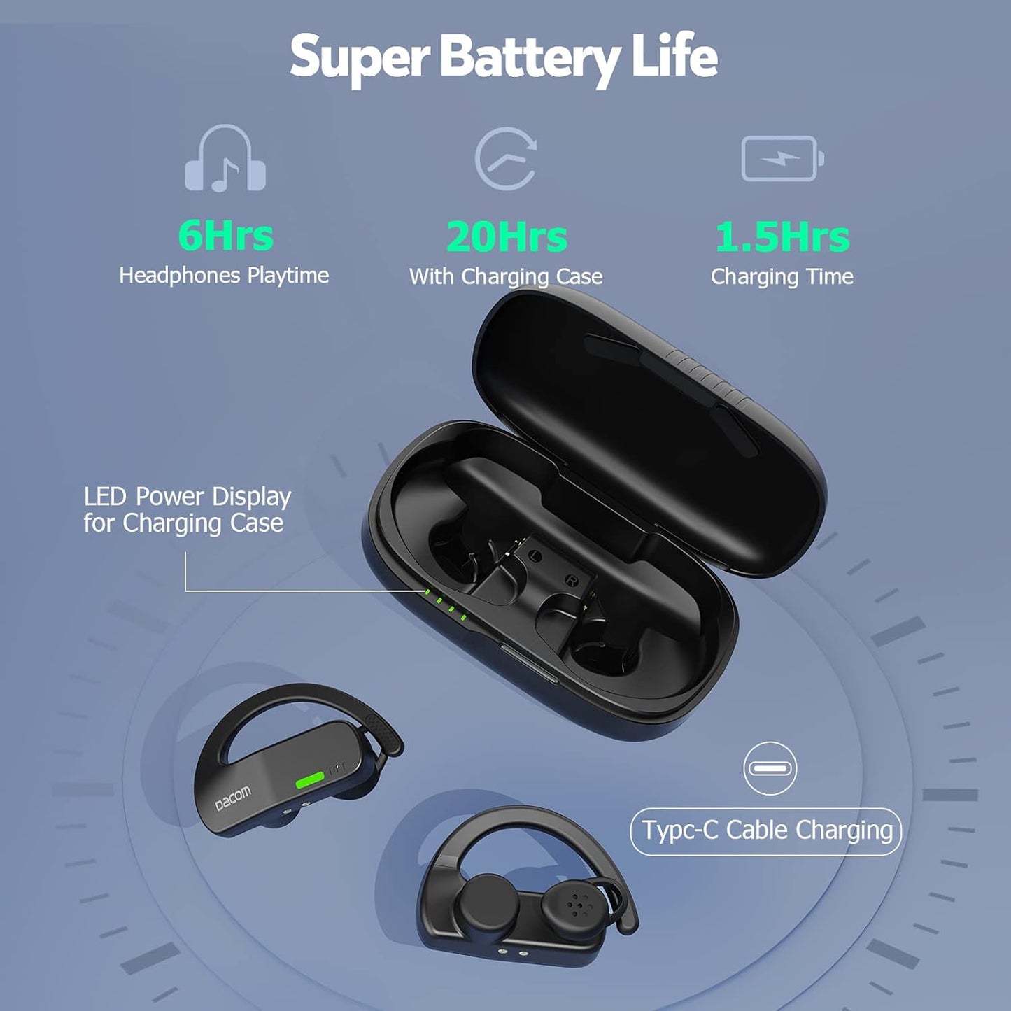 DACOM - Auriculares inalámbricos de conducción ósea con auriculares Bluetooth.