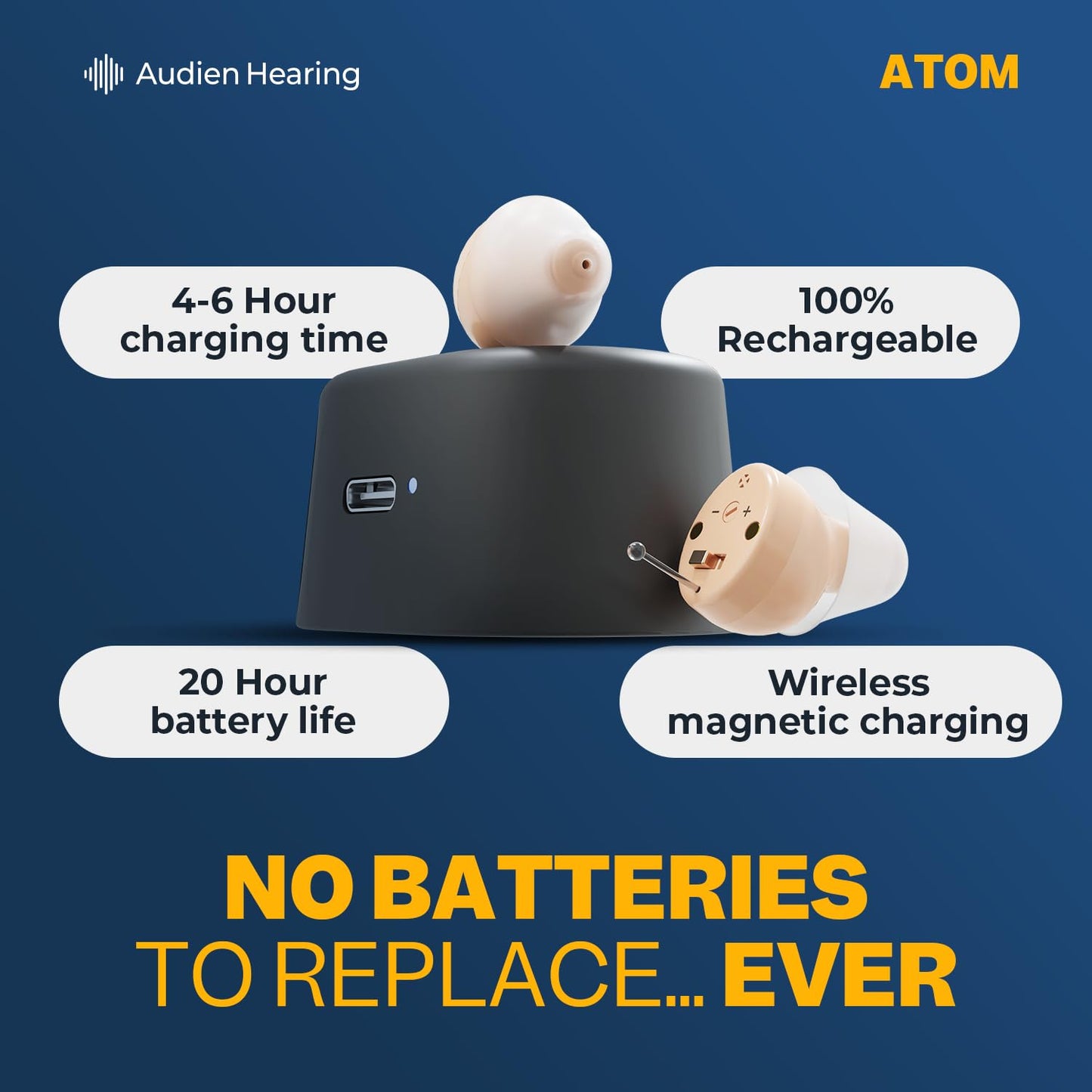 Amplificador auditivo recargable para ayudar a la audición. Audien ATOM