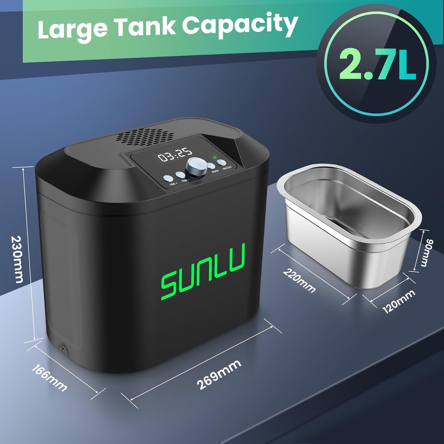 SUNLU Limpiador Ultrasónico de joyas, 91.3 fl oz con temporizador digital.