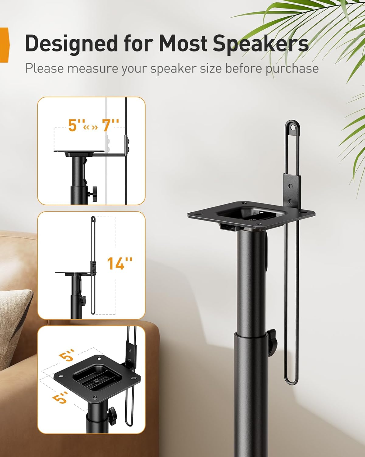 Par de soportes para altavoces, 33-42" de altura, ajustable.