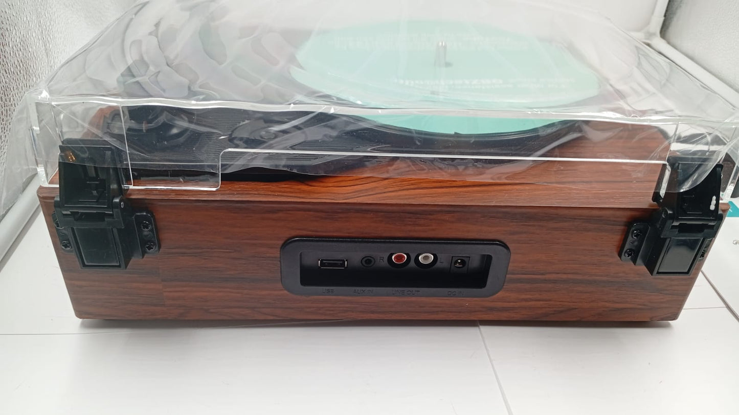 Tocadiscos de vinilo con altavoces integrados, 3 vel. Salida RCA.