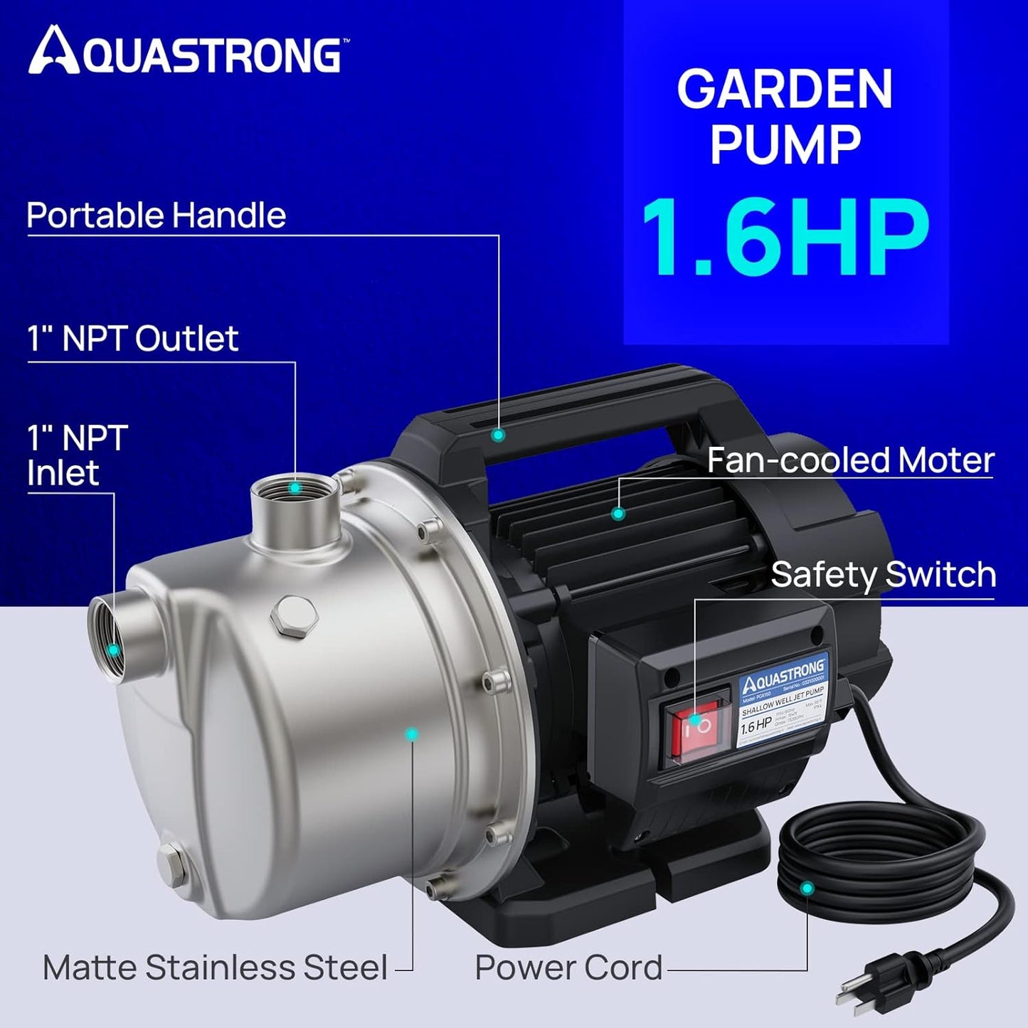 Aquastrong Bomba portátil de pozo poco profundo de 1.6HP.(USADO)