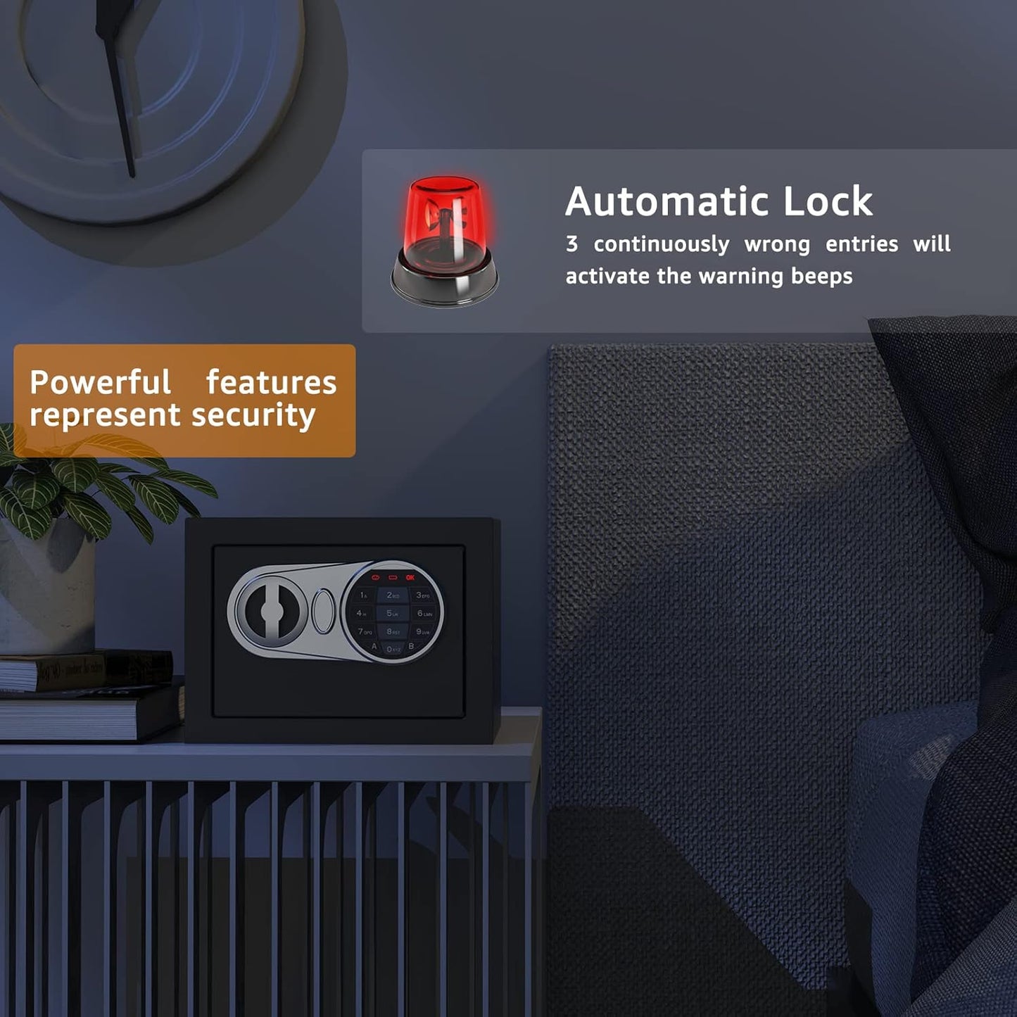 Goldenkey Caja fuerte digital pequeña para documentos con teclado electrónico y estante extraíble, caja fuerte personal para oficina en casa, hotel, modelo silencioso, montaje en pared y piso, 9.84