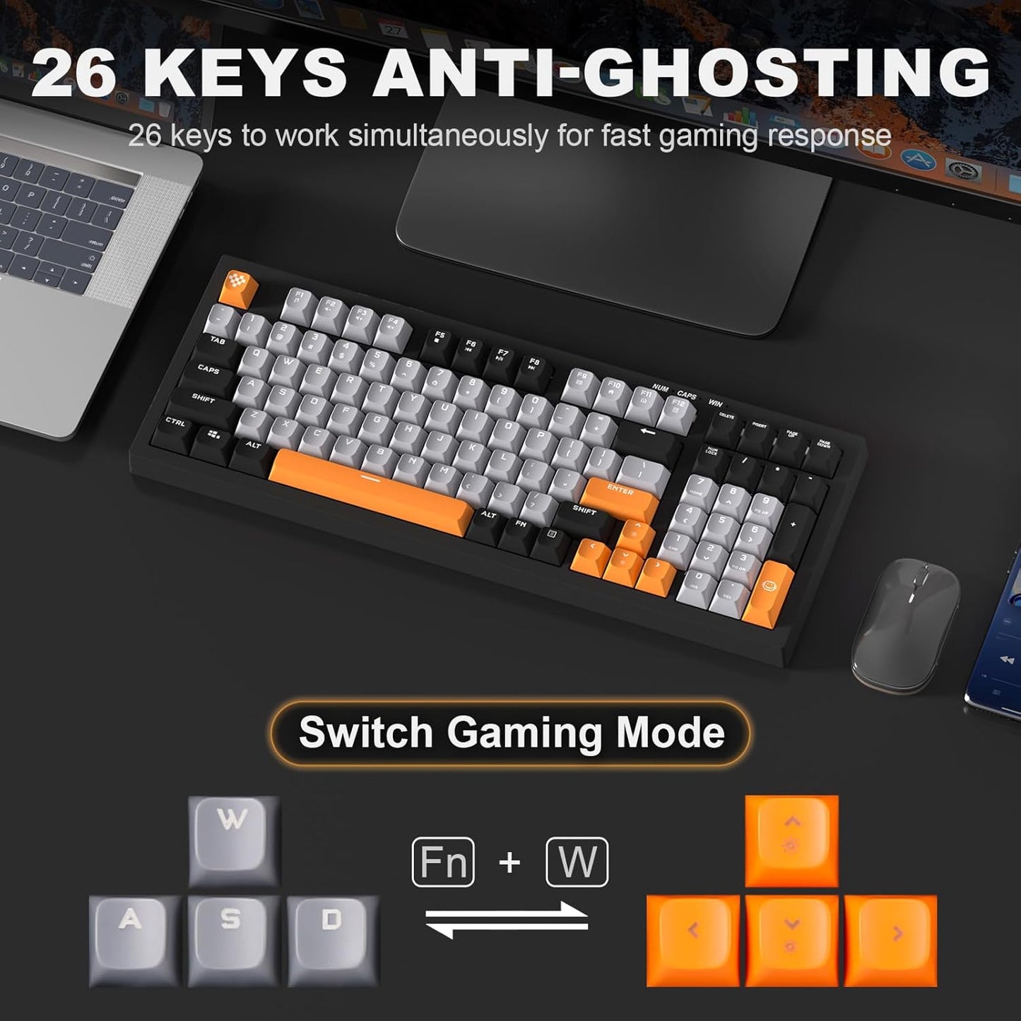 YUNZII D98 - Teclado de membrana para juegos, retroiluminación.