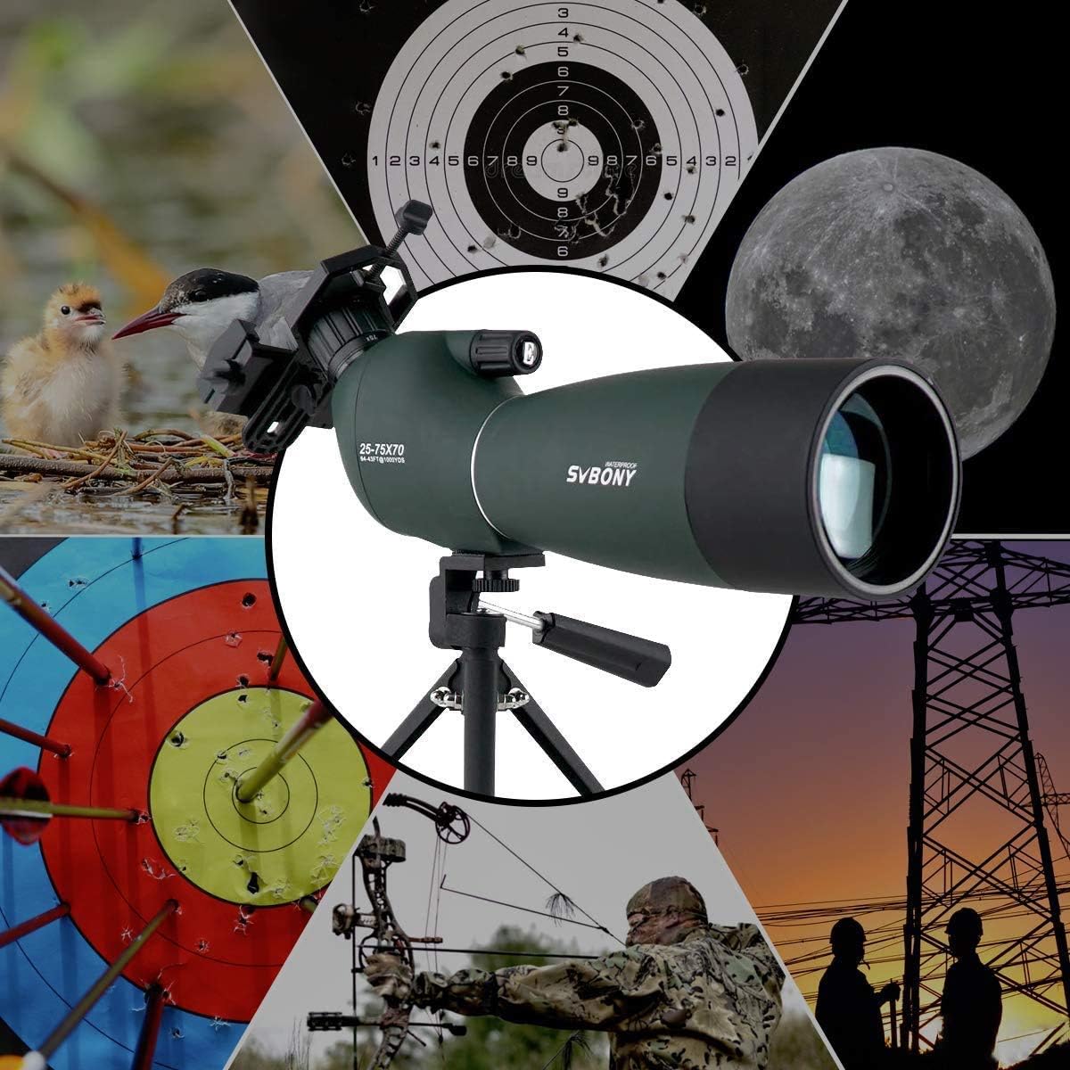 SVBONY SV28 Telescopio Terrestre 25-75x70 Impermeable.