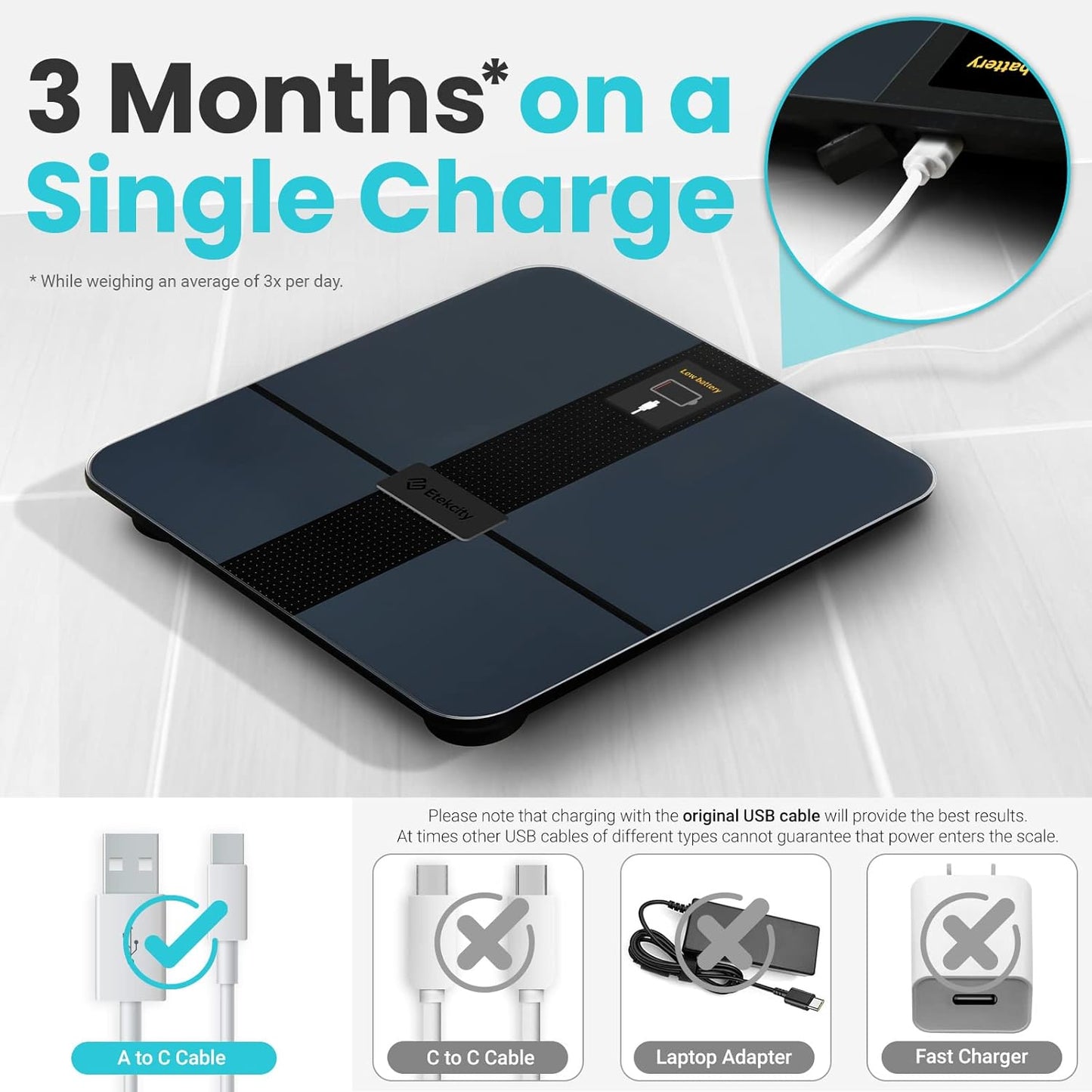 Báscula digital de grasa corporal, Bluetooth, Peso, IMC, agua, 400lbs. Etekcity