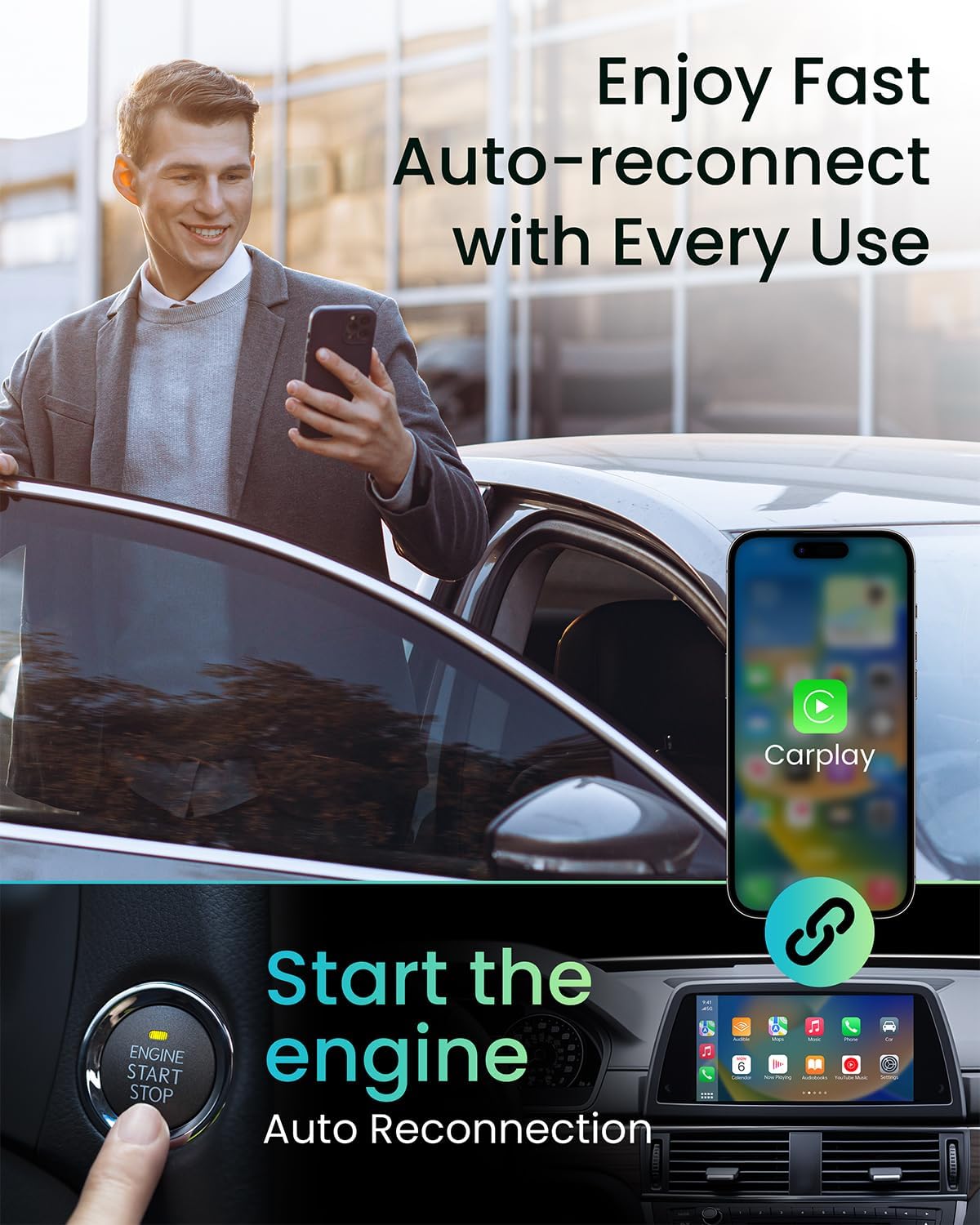 Adaptador inalámbrico CarPlay, SMQMAW, para Apple iPhone iOS.