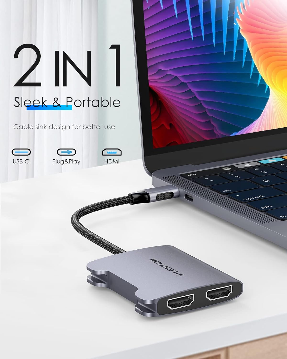 Adaptador USB C a HDMI dual 4K a 60 Hz, 4K/30Hz para Mac