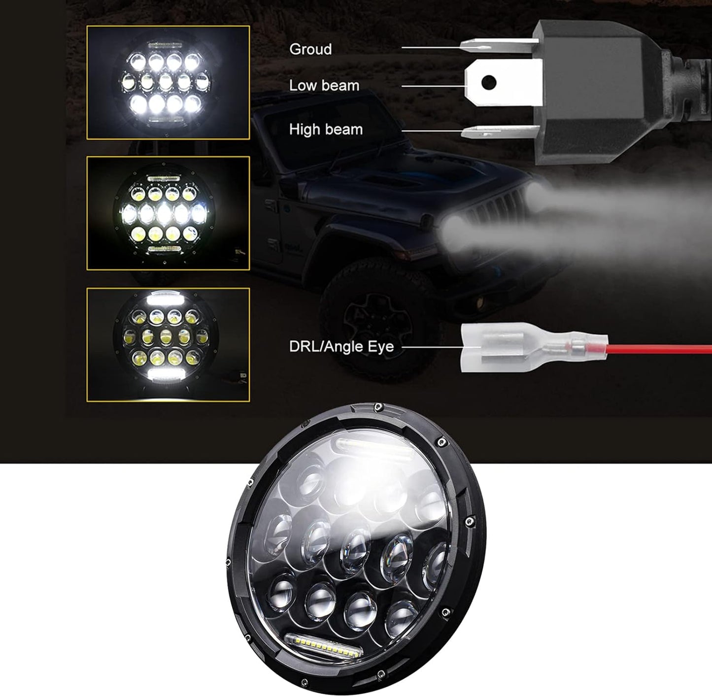 Faro alto para Jeep Wrangler, LED, 7", 6000K, 2 unidades.