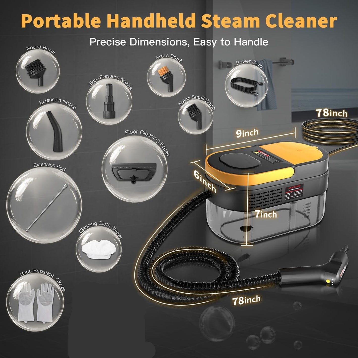 Limpiador a vapor, mango ajustable de 3 niveles, portátil, (USADA)