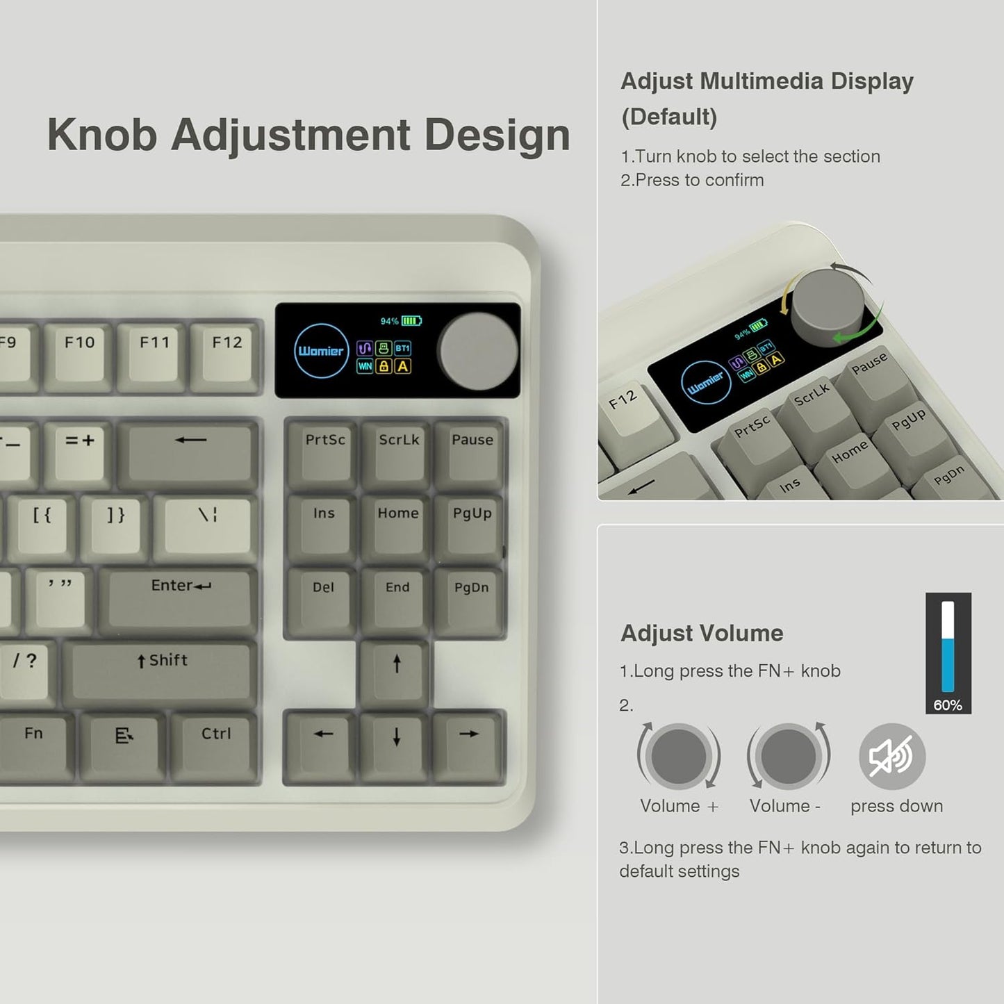 Womier Retro 75% Teclado para juegos con visualización OLED.