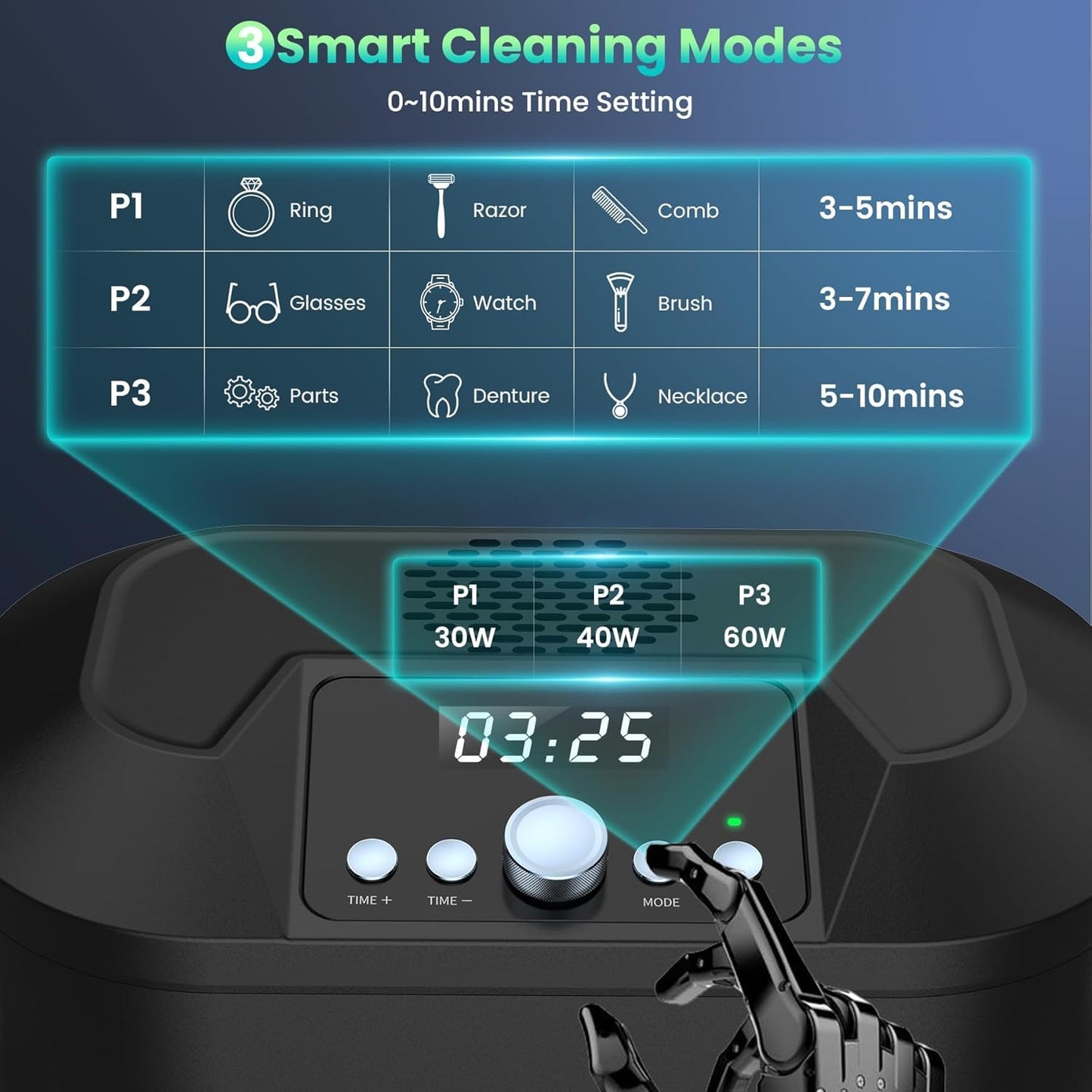 SUNLU Limpiador Ultrasónico de joyas, 91.3 fl oz con temporizador digital.