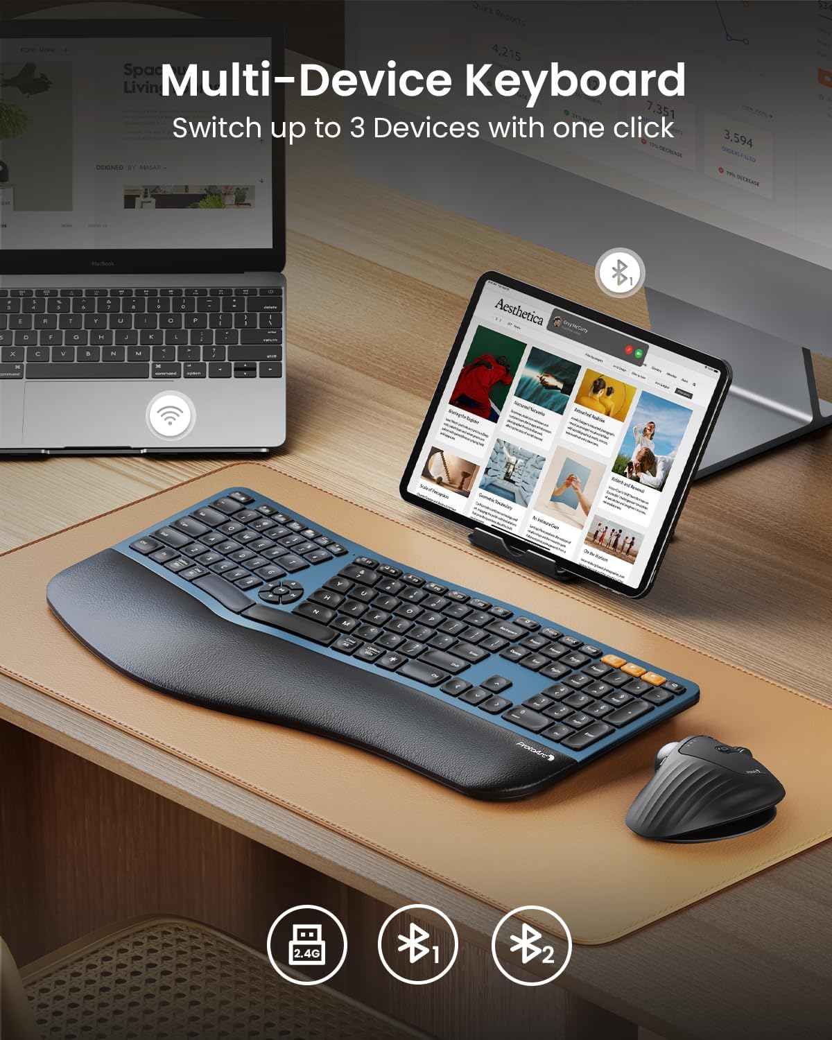 TECLADO ERGONOMICO PROTOARC EK01 PLUS, INALAMBRICO.