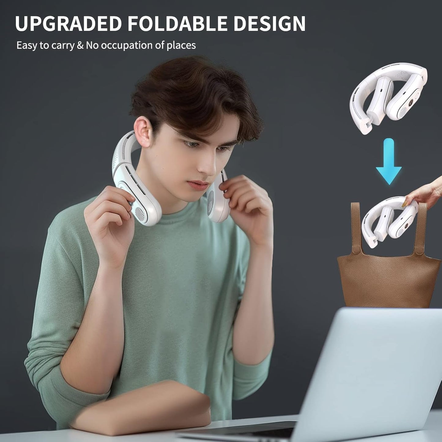 Ventilador de cuello portátil sin aspas, recargable por USB.