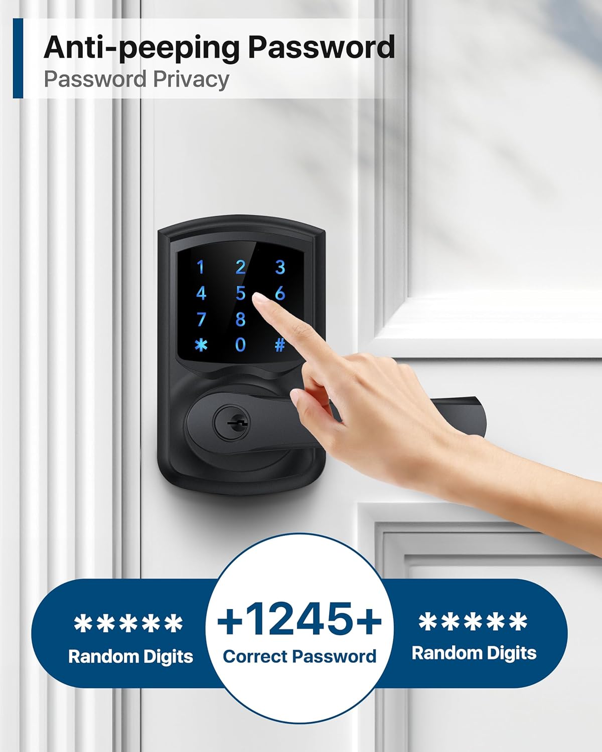 Cerradura de puerta inteligente, sin llave con teclado y asa visualización táctil.