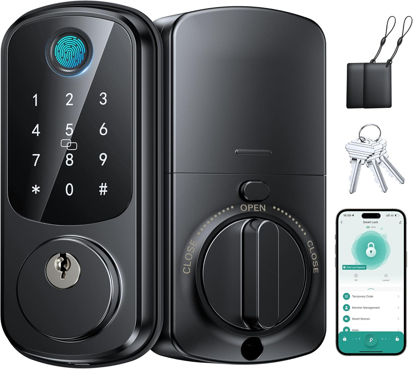 SohoTeco - Cerradura de puerta con huellas dactilares para frontal, color negro