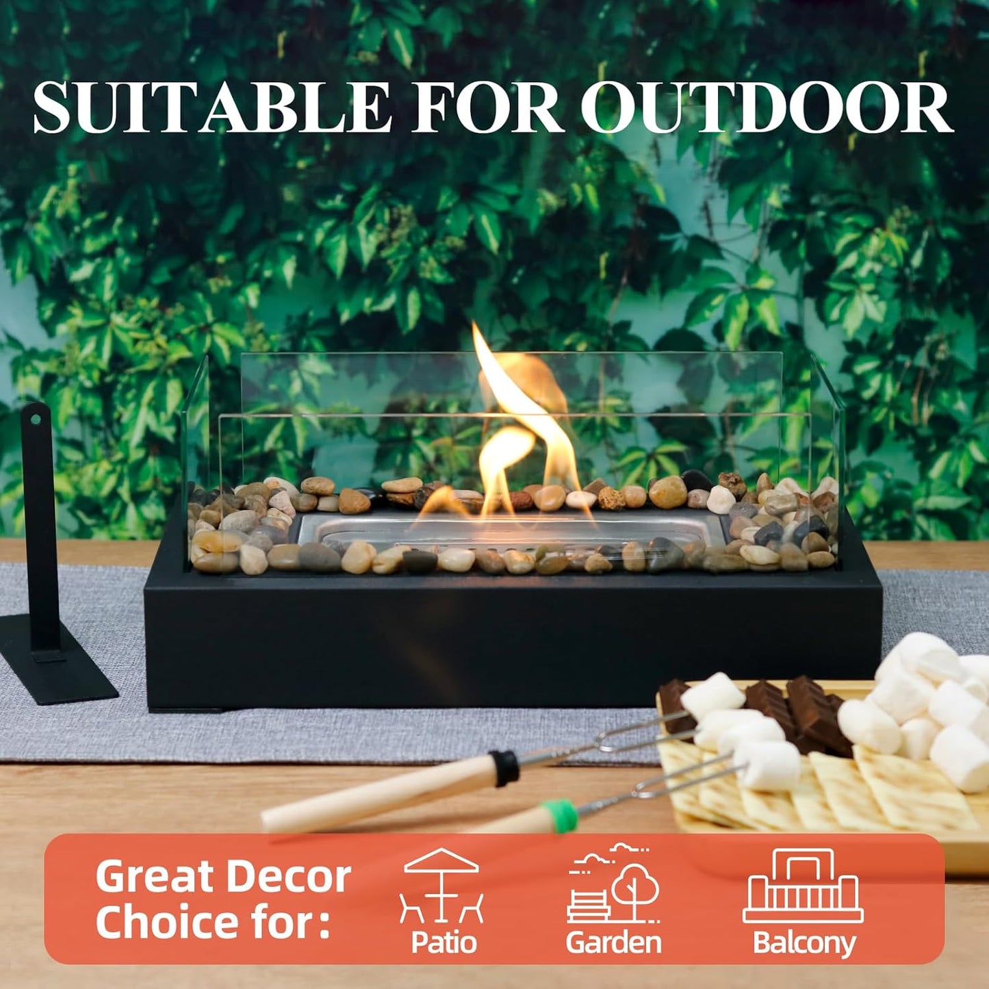 Chimenea de mesa, acero inoxidable, asado bombones. (SIN PIEDRAS).