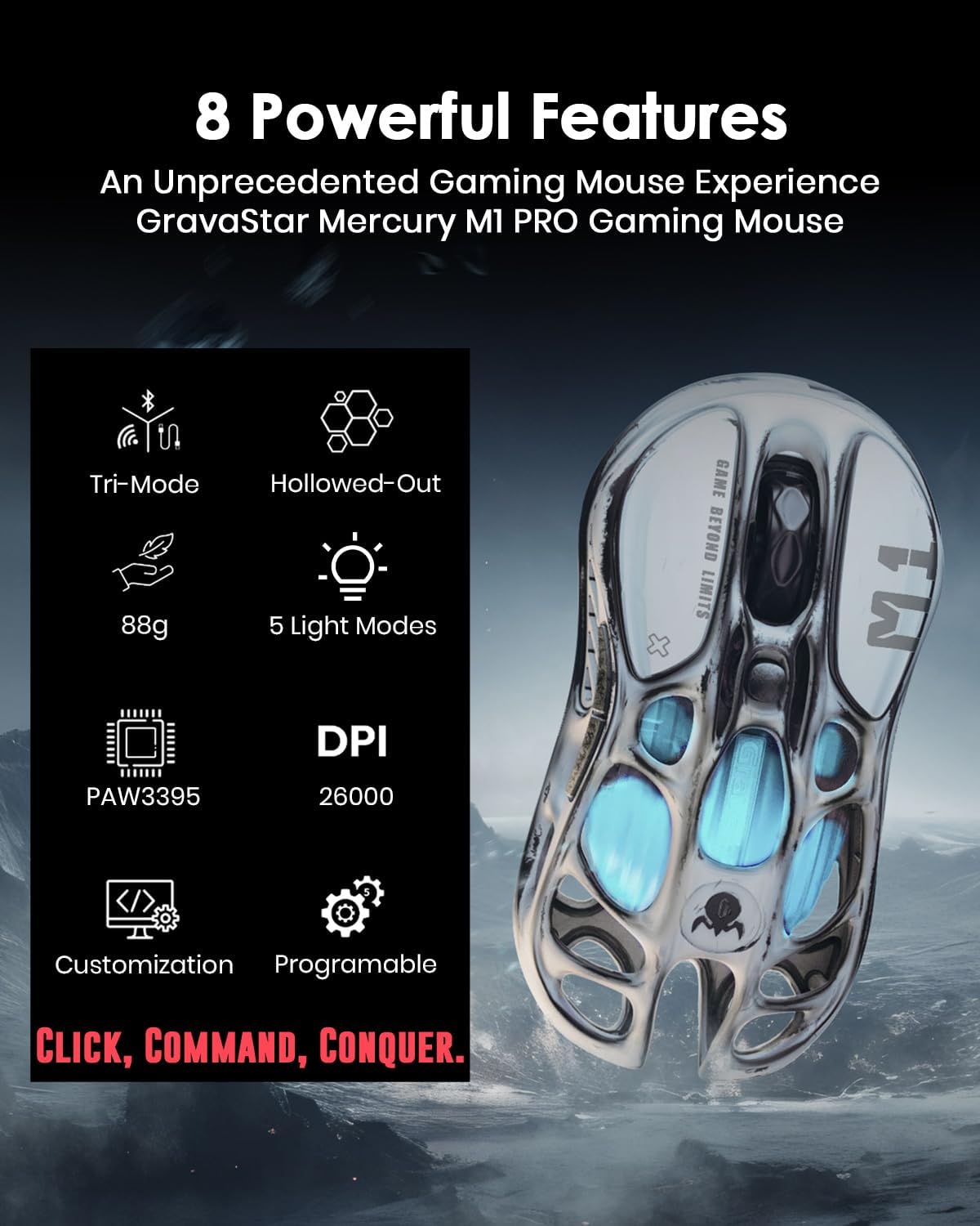 Mouse inalámbrico para juegos GravaStar Mercury M1Pro